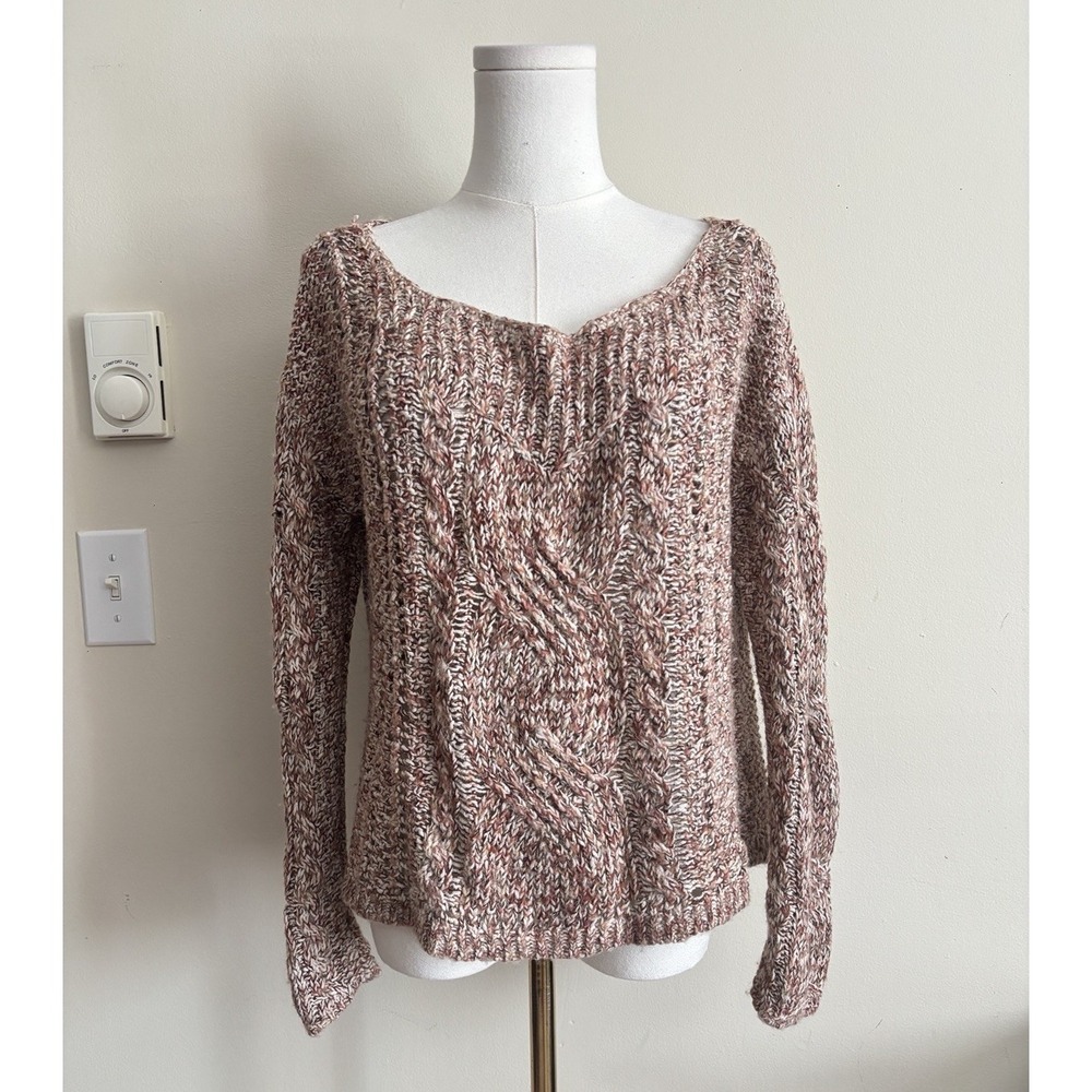 Free People Medium Cable Knit Sweater Orange Brown Bohemian Indie Hipster Fall